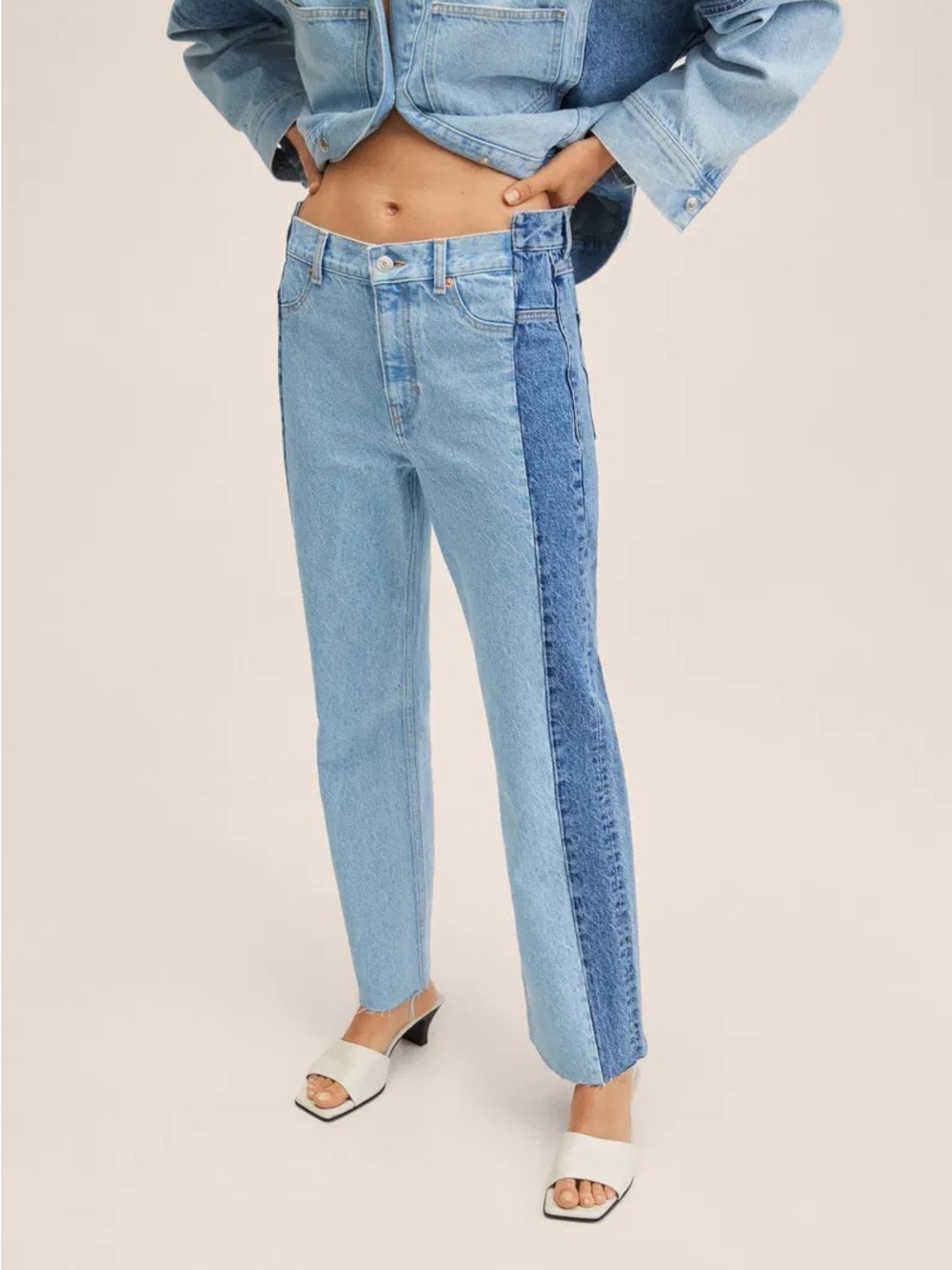Mango Two-Tone Straight Leg Jeans